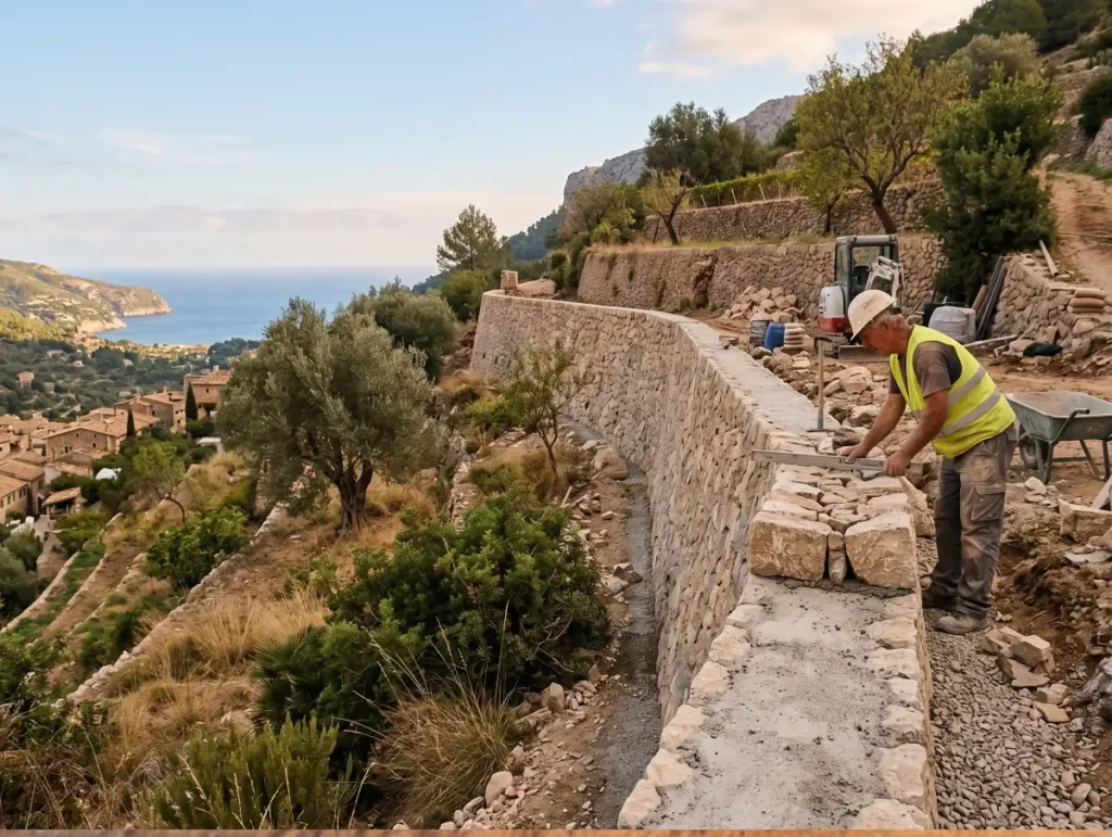 Servicio profesional de construcción de muros de contención en Mallorca para estabilizar terrenos montañosos y costeros